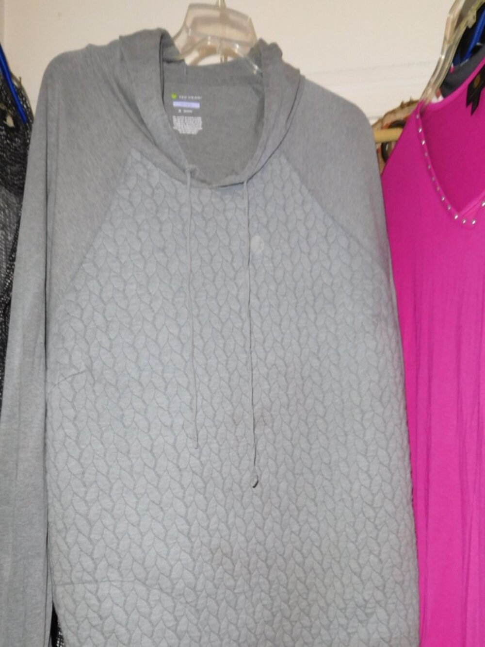 2X TEK GEAR GRAY HOODED QUILTED SWEATSHIRT W/ POCKETS